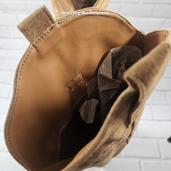 Women's Faux Suede Embroidered Knee High Cowboy Boots Size 8 Light Brown - New* - Picture 15 of 16